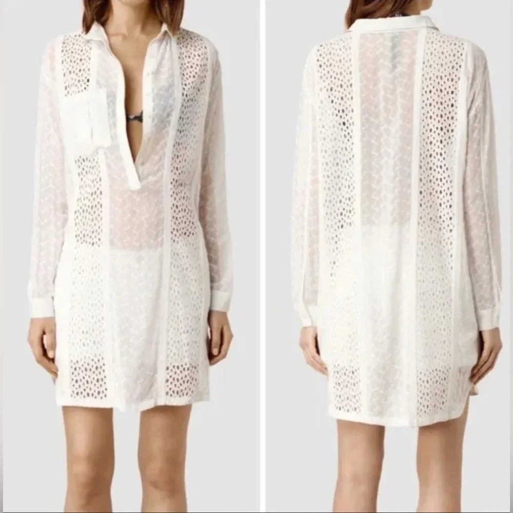New All Saints Ivory Glesni shirt dress coverup sz 4